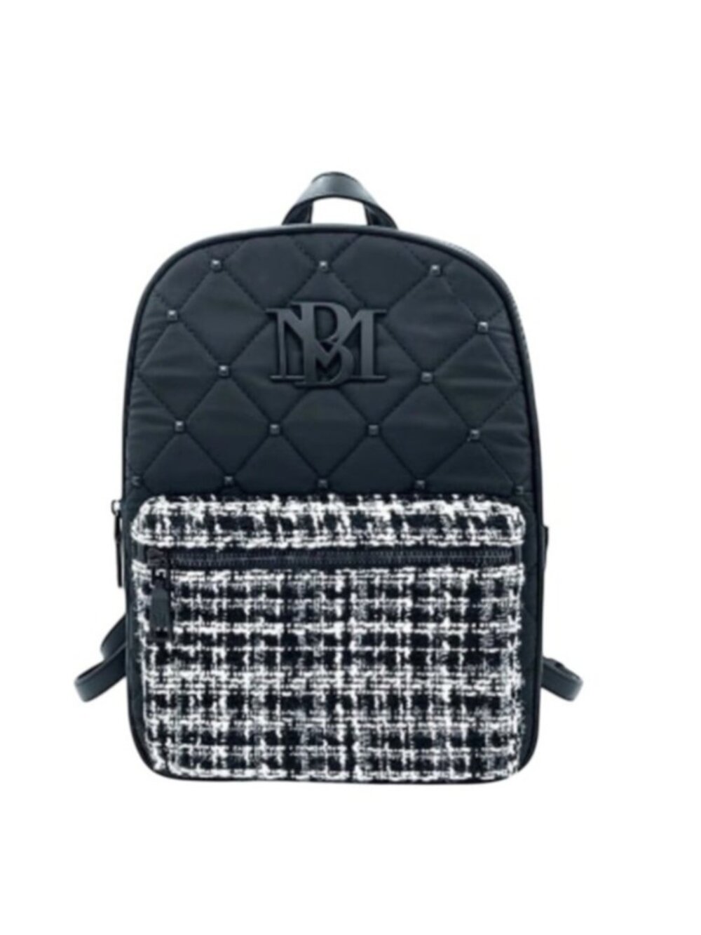 Badgley Mischka BM-4106 Black Diamond Quilted Nylon Studded Backpack NWT